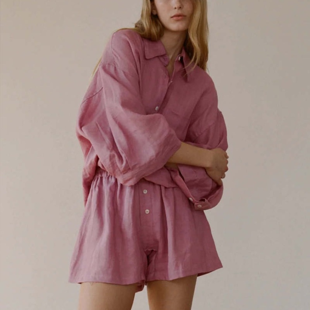 DEIJI Studios washed Linen Button Up Shirt Women's Size XS